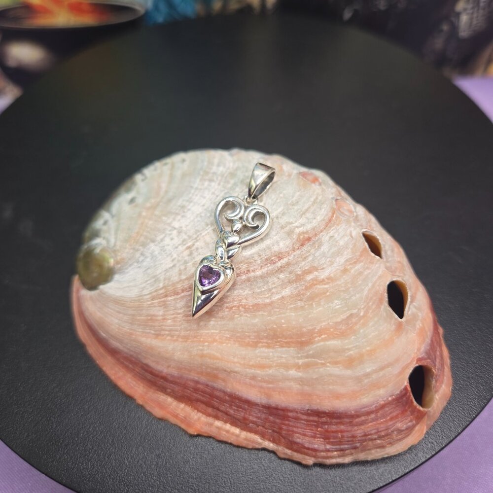 Goddess with Heart and Amethyst Sterling Silver Pendant - Picture 3 of 5